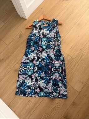 Maje Floral Sheath Dress in Navy, Teal, White